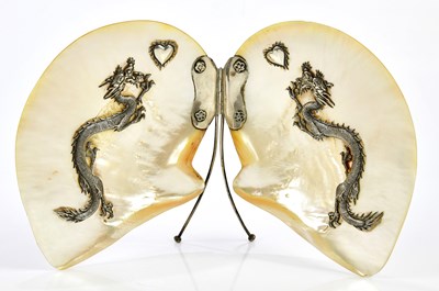 Lot 1014 - A Chinese silver mounted mother of pearl open...