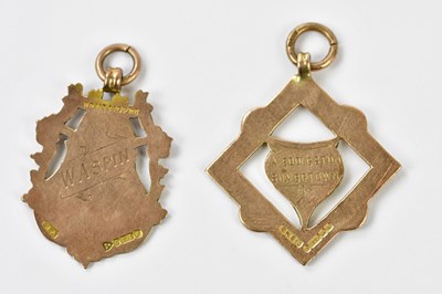 Lot 16 - Two 9ct rose gold engraved fob shields,...