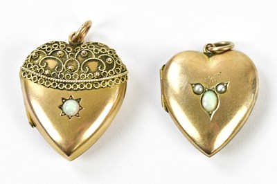 Lot 431 - Two 9ct yellow gold heart shaped pendant...