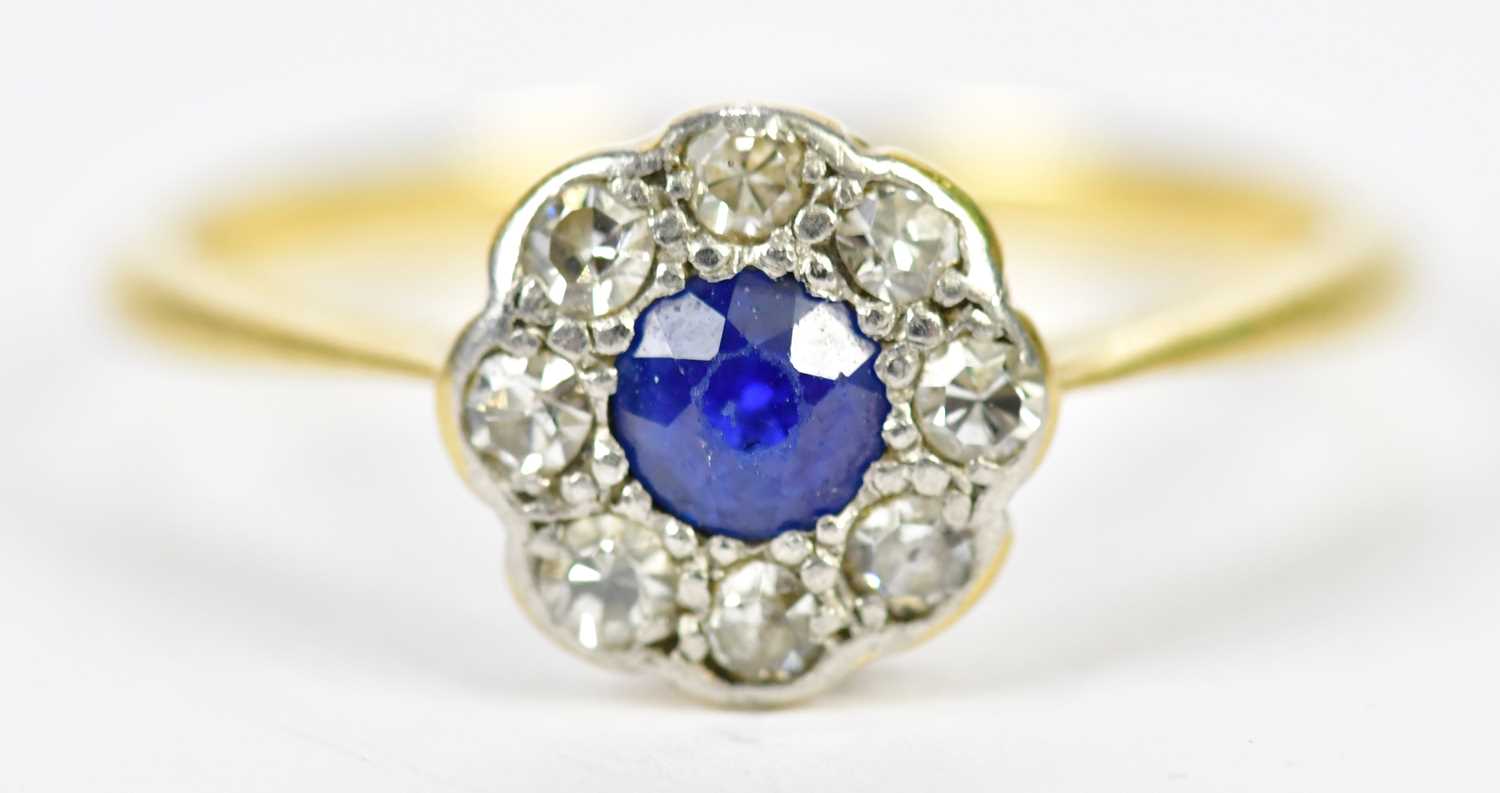 Lot 93 - An 18ct yellow gold sapphire and diamond...