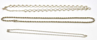 Lot 757 - Three silver chains, combined approx 38.2g.