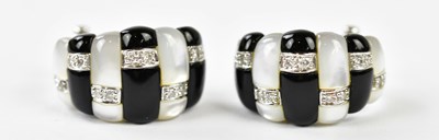 Lot 637 - A pair of 14ct white gold black onyx mother of...