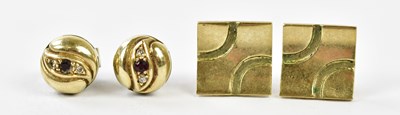 Lot 662 - Two pairs of 9ct yellow gold ear studs,...