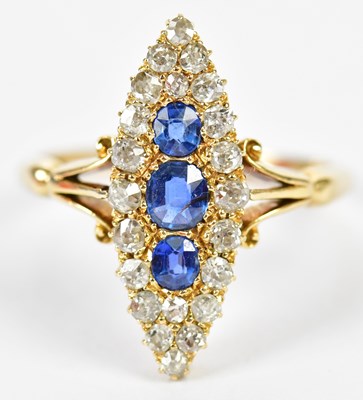 Lot 62 - An 18ct yellow gold sapphire and diamond boat...