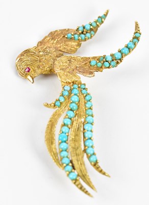 Lot 578 - An 18ct yellow gold turquoise set brooch...