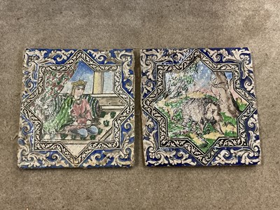 Lot 594 - A pair of 18th/19th century Persian tiles with...