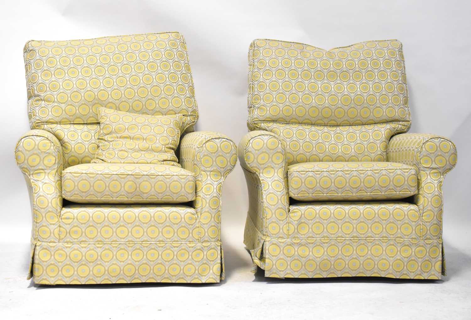 Lot 47 - A pair of modern armchairs upholstered in a...