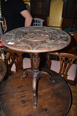 Lot 1210 - A Black Forest carved wood tripod table with...