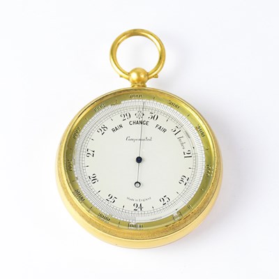 Lot 126 - A compensated brass pocket barometer with...