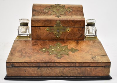 Lot 343 - A Victorian walnut and brass mounted ink stand,...