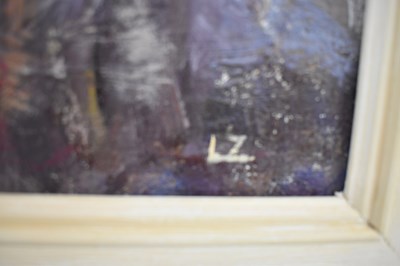 Lot 258 - LINDA ZELIN; an abstract oil on board, coastal...