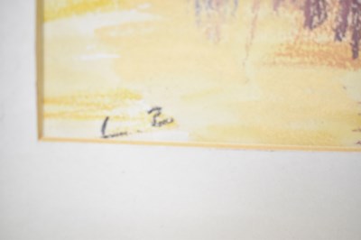 Lot 258 - LINDA ZELIN; an abstract oil on board, coastal...