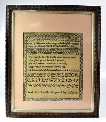 Lot 212 - A William IV alphabet sampler titled to the...