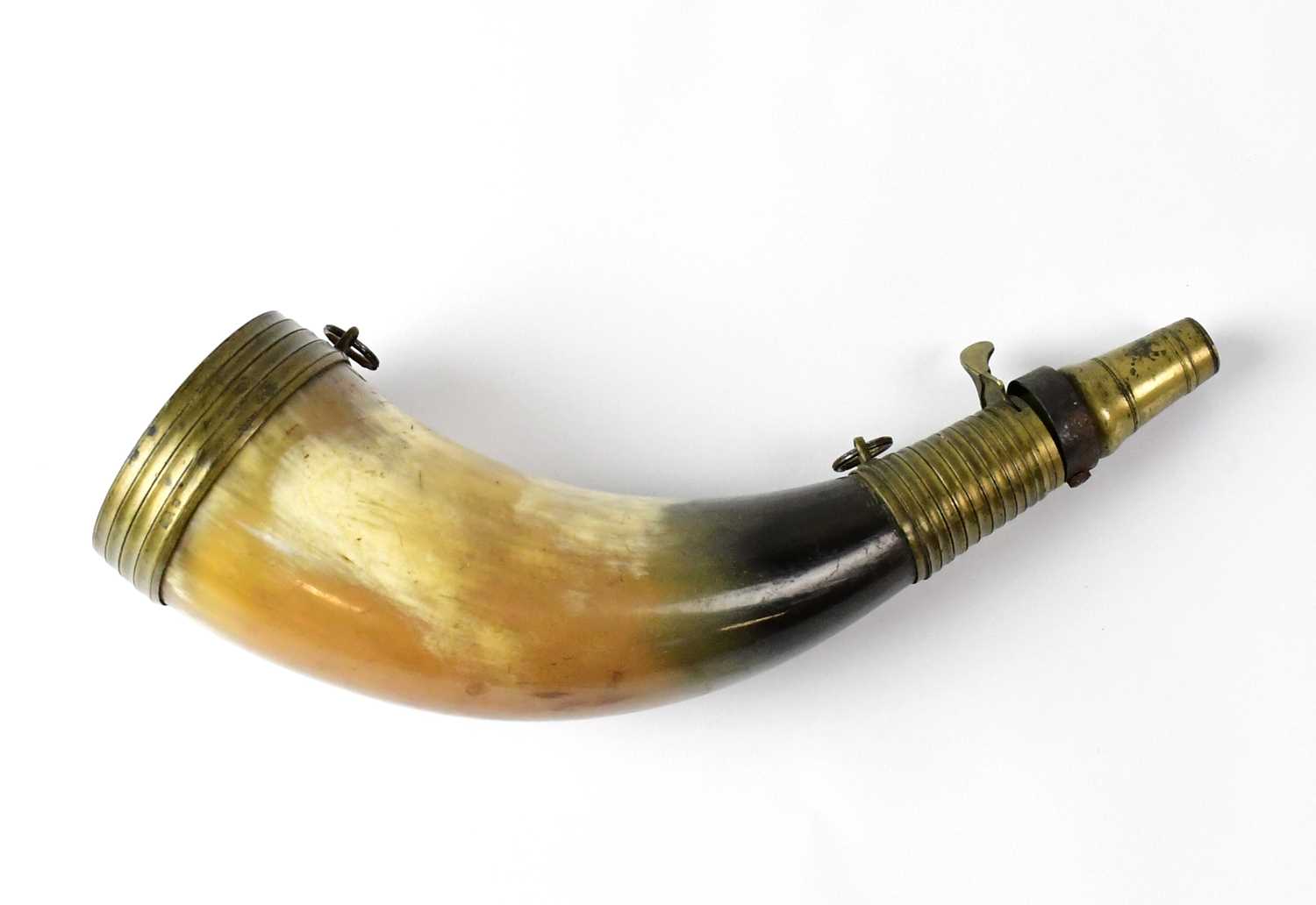 Lot 183 - A horn powder flask, length approx. 19cm.