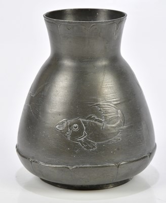 Lot 314 - KAYSERZINN; an Art Nouveau pewter vase of...