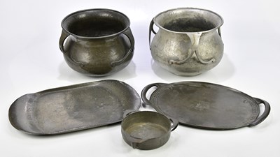 Lot 280 - TUDRIC PEWTER; a pair of three handled...