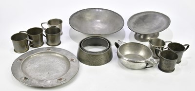 Lot 311 - A collection of Arts & Crafts style pewter to...