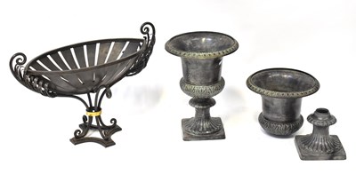 Lot 157 - A pair of spelter urns of Classical form, with...