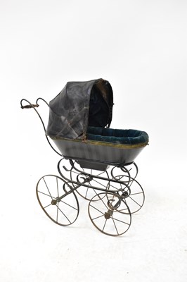 Lot 259 - A vintage metal children's pram, with blue...