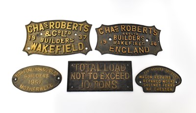 Lot 144 - Five vintage cast iron wall plaques comprising,...