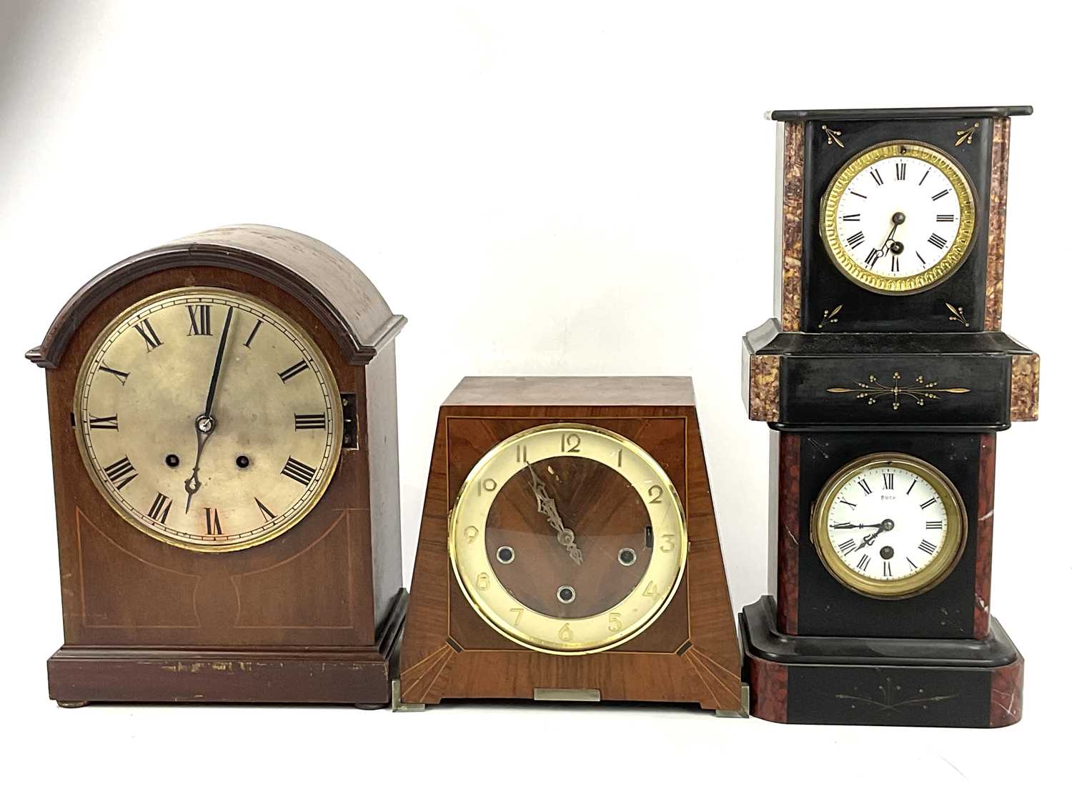 Lot 6425 - Two Victorian slate mantel clocks, both with...