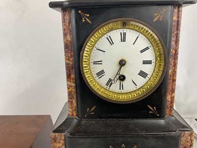 Lot 6425 - Two Victorian slate mantel clocks, both with...