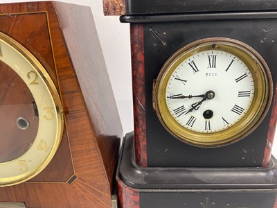 Lot 6425 - Two Victorian slate mantel clocks, both with...