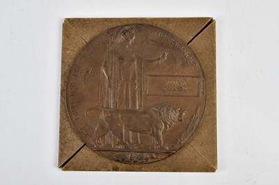 Lot 5125 - A WWI bronze memorial plaque awarded to...