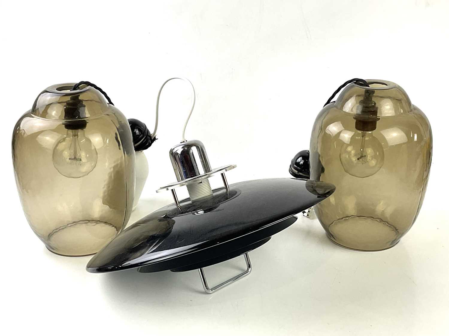 Lot 5194 - A pair of smoked art glass light shades, 31cm,...