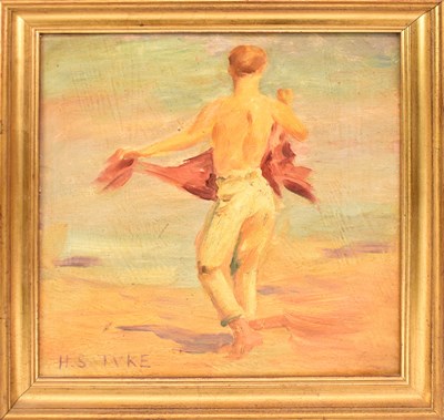 Lot 185 - H S TUKE (1858-1929); oil on board, rear view...