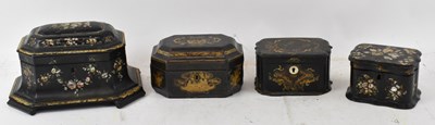 Lot 331 - Four 19th century papier mache boxes with...