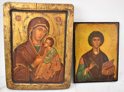 Lot 334 - Two decorative icons, 32 x 24.5cm and 24.5 x...