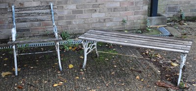 Lot 157 - A garden chair with slatted wooden seat and a...