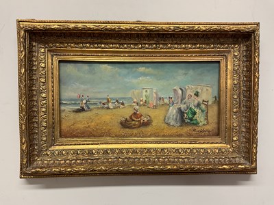 Lot 313 - B. WILSON; oil on board, beach scene with...