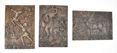 Lot 692 - A group of three heavy bronzed metal plaques,...