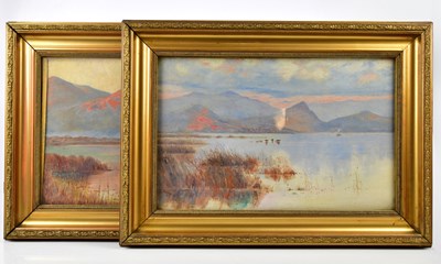 Lot 349 - STANLEY WALKER; pair of oils on canvas lake...