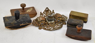 Lot 396 - A decorative inkwell set with two turtles, a...