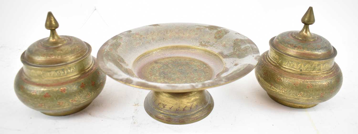 Lot 526 - An Indian style brass footed dish, diameter...