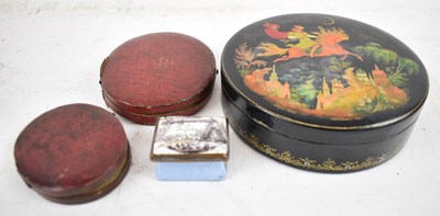 Lot 361 - Two leather cased portrait miniatures painted...