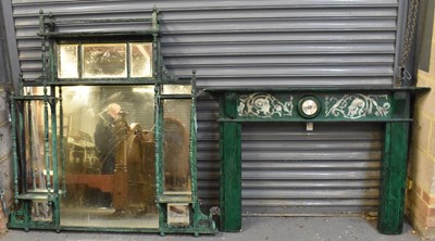 Lot 58 - An Edwardian green painted overmantel mirror...