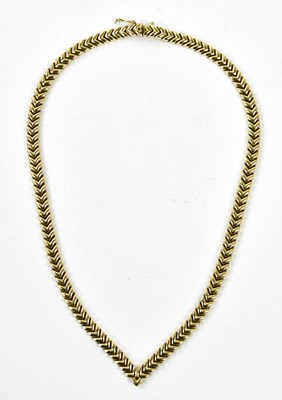 Lot 354 - A 9ct yellow gold flat link necklace, length...