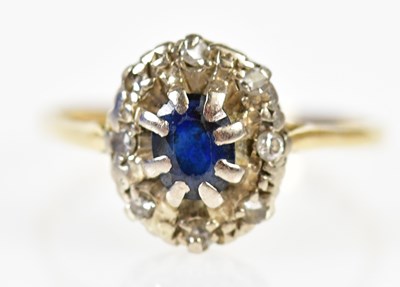 Lot 277 - An 18ct yellow gold sapphire and diamond chip...