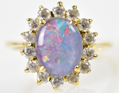 Lot 182 - An 18ct yellow gold doublet opal and diamond...