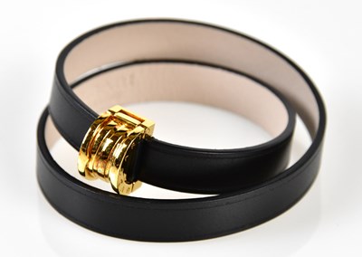 Lot 818 - BULGARI; a black double loop leather bracelet,...