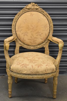 Lot 55 - A French fauteuil with elborate detailed back...