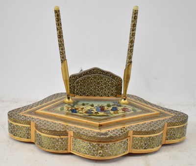 Lot 314 - A Persian inlaid desk stand with single drawer...