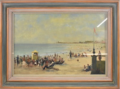 Lot 202 - ROY PETLEY (born 1950); oil on board, beach...