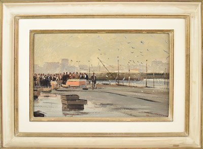 Lot 199 - ROY PETLEY (born 1950); oil on board, figures...