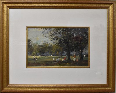 Lot 218 - ROY PETLEY (born 1950); oil on board, figures...