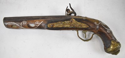 Lot 468 - A distressed flintlock pistol with mother of...